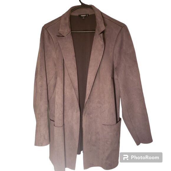 Premiere Studio Gray Duster Cardigan 1X | Faux Suede Leather Pocket Longline - Picture 1 of 7